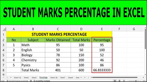 How to calculate student pass percentage in excel.
